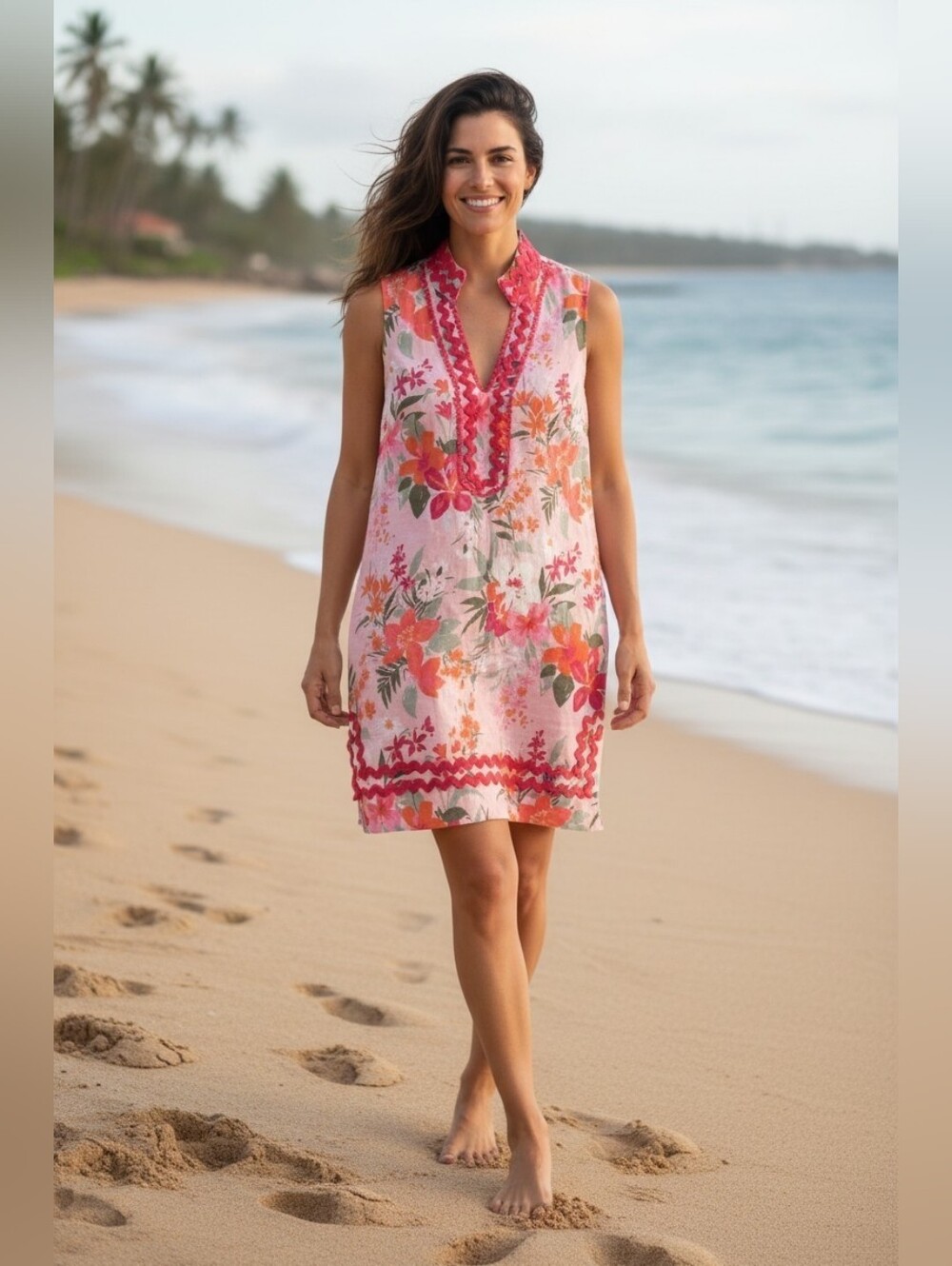 Sail to Sable Vibrant Floral Sleeveless Tunic Dress.